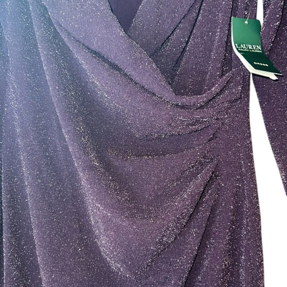 Ralph Lauren Faux Wrap Dress, Purple w/ Silver Shimmer Accents, Size 12, NWT - Picture 4 of 6